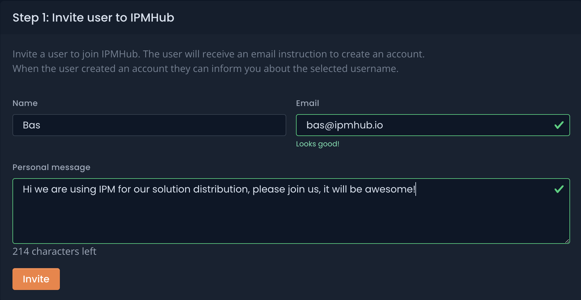 invite user to Inspark