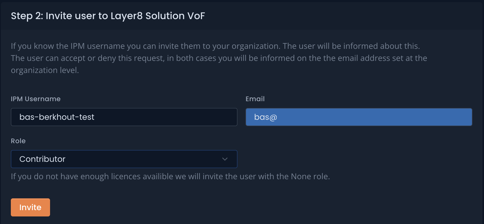 invite user to Inspark